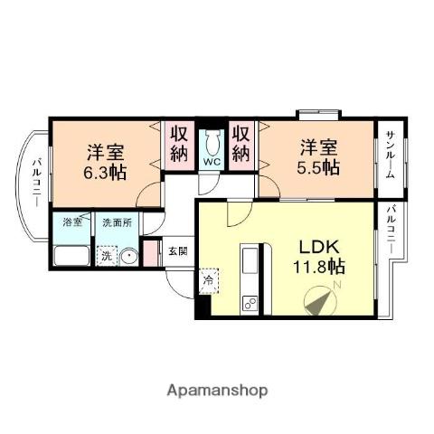 グランシェール(2LDK/2階)の間取り写真