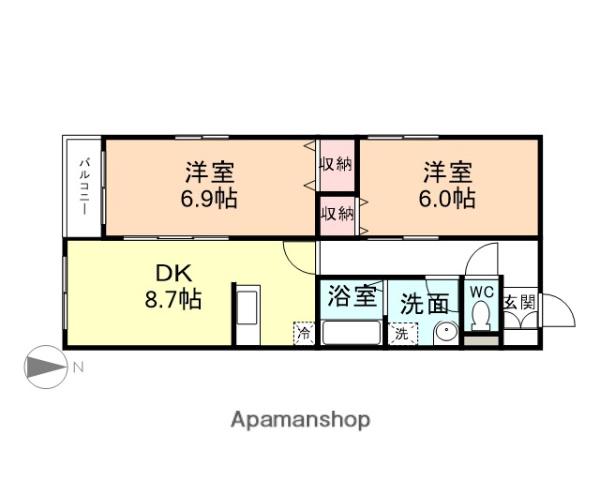 エクセルヒルズD(2DK/1階)の間取り写真