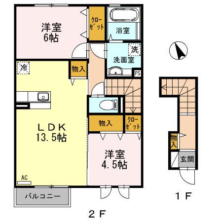 グランドコート Ⅰ(2LDK/2階)の間取り写真