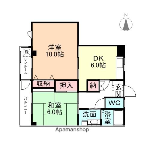 シャトーメディカマン(2DK/4階)の間取り写真