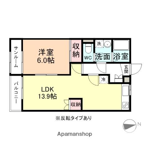 富山県富山市 3階建 築31年(1LDK/2階)の間取り写真