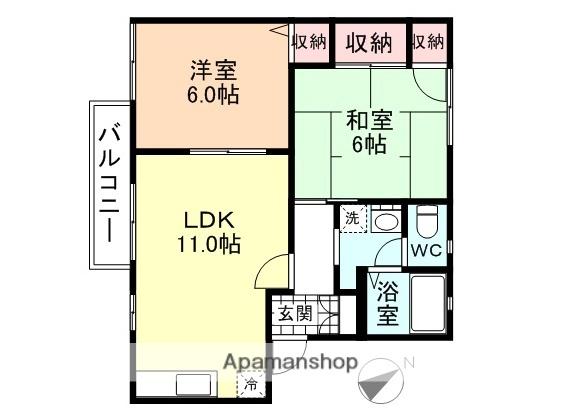 カメリアハイム(2LDK/2階)の間取り写真