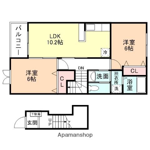 FIFTY-FIFTYB棟(2LDK/2階)の間取り写真