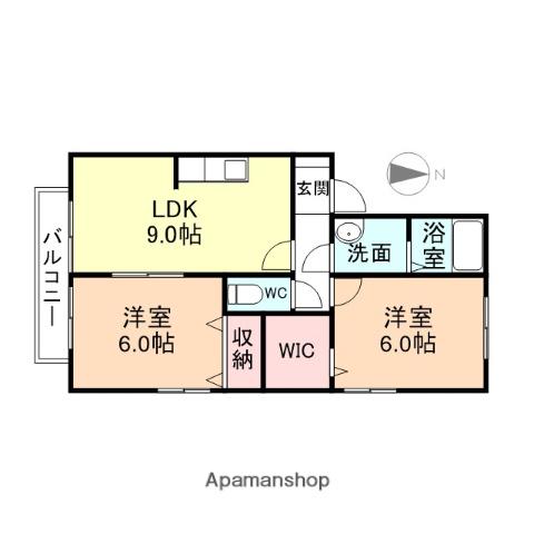 グロリアB棟(2DK/2階)の間取り写真