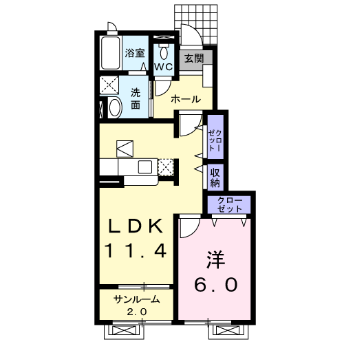 ラ・ソレイユB(1LDK/1階)の間取り写真