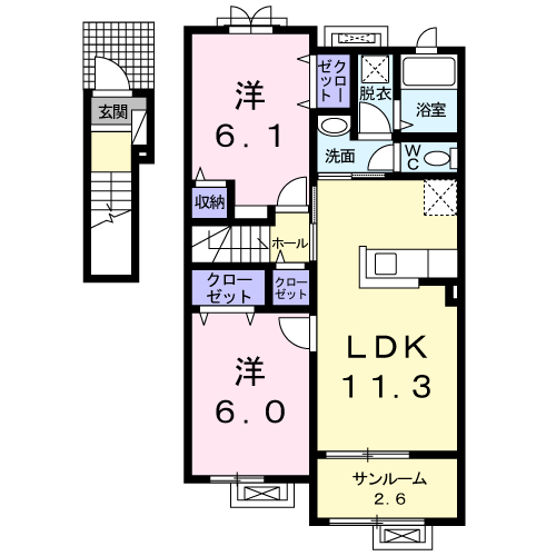 富山地鉄本線 経田駅 徒歩9分 2階建 築13年(2LDK/2階)の間取り写真