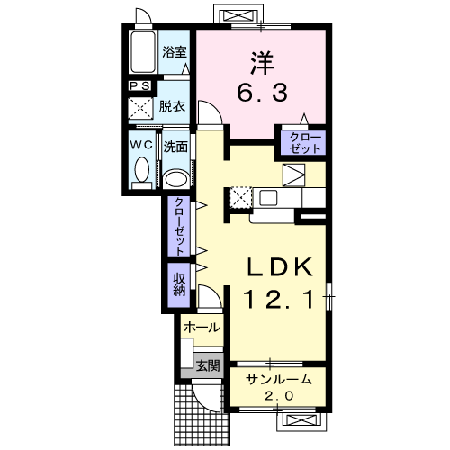 グロワールE(1LDK/1階)の間取り写真