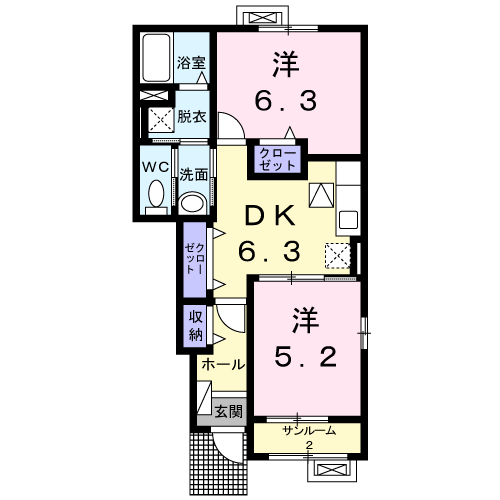 ウィステリアスタイル(2DK/1階)の間取り写真