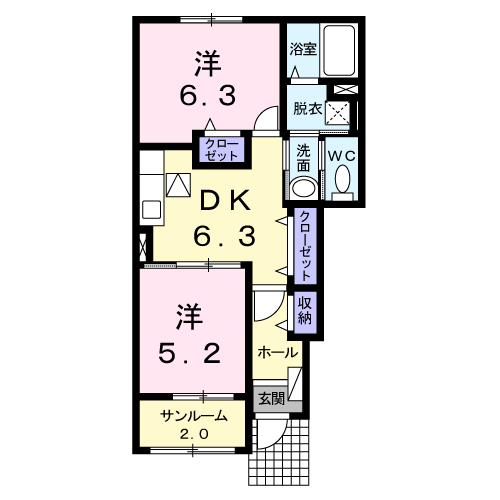 ハッピーフィールドつばき館(2DK/1階)の間取り写真