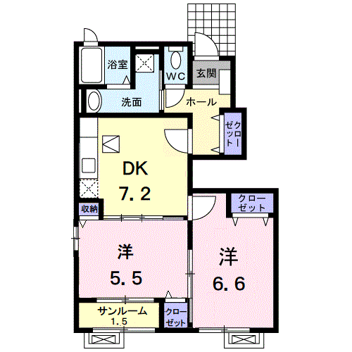 ル・アンジュ(2DK/1階)の間取り写真