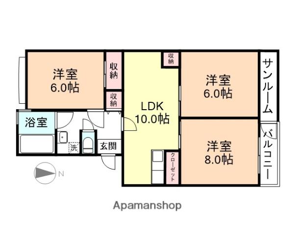 大町コーポ(3LDK/3階)の間取り写真