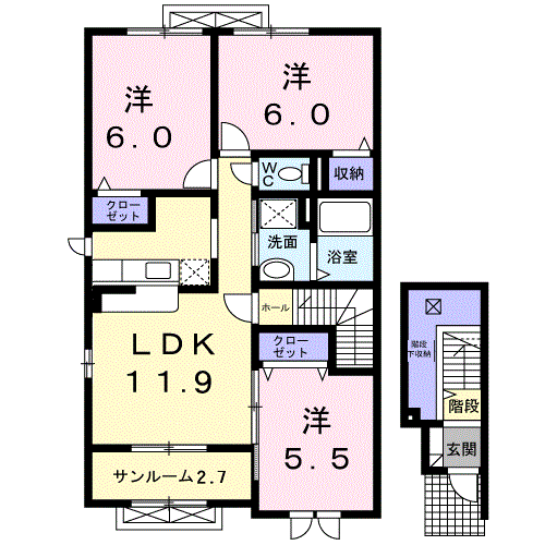 デイジーC(3LDK/2階)の間取り写真
