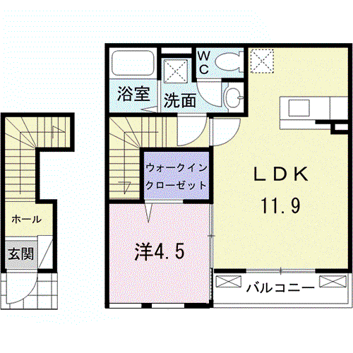 グレイシャス(1LDK/2階)の間取り写真