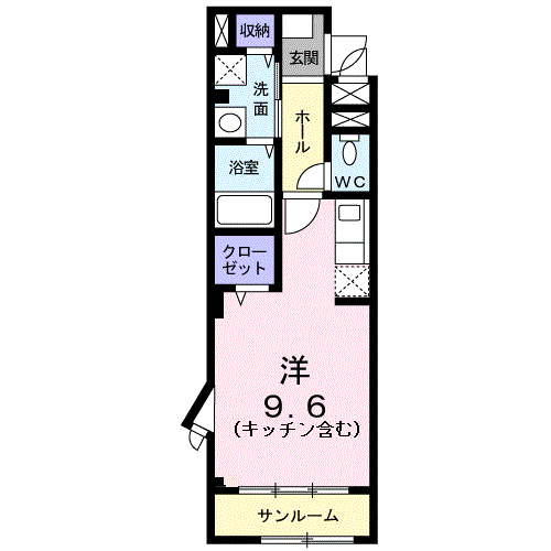 ジェルメ(ワンルーム/2階)の間取り写真