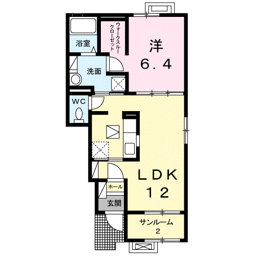 ドムス・ウィスタリアⅢ(1LDK/1階)の間取り写真