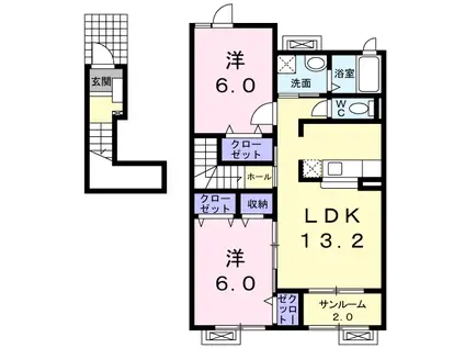 セイバリースペ-スC(2LDK/2階)の間取り写真