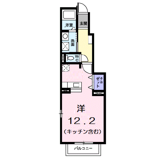 プレアデスC(ワンルーム/1階)の間取り写真