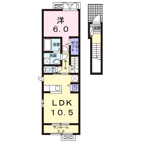 シー フリーデ(1LDK/2階)の間取り写真