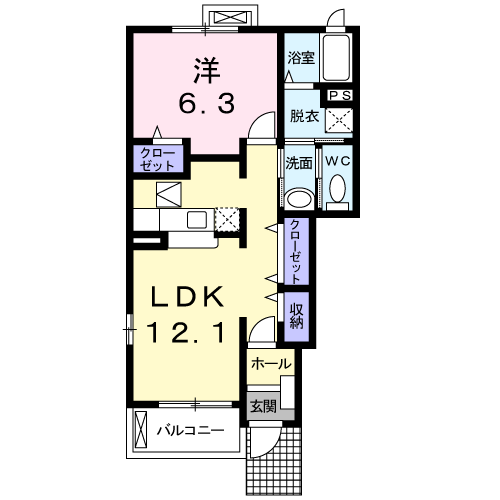 グリーンフィールドD(1LDK/1階)の間取り写真