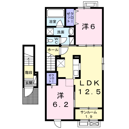 エムティハウスⅢ(2LDK/2階)の間取り写真