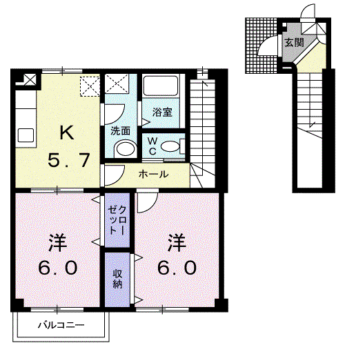 アム-ルⅡC(2K/2階)の間取り写真