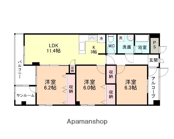 さくらいマンション石田浜(3LDK/2階)の間取り写真