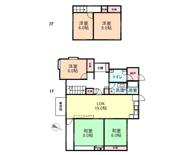 富山地鉄不二越上滝 開発駅 徒歩50分 2階建 築53年(5LDK)の間取り写真