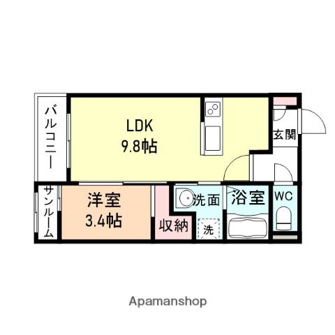 パークプレイス中川原(1LDK/1階)の間取り写真