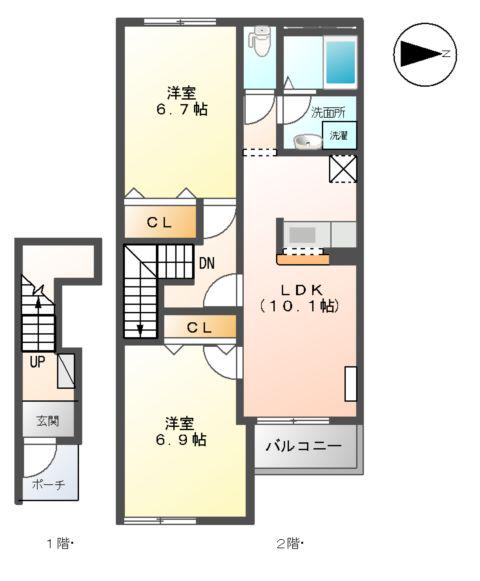 ピュアホワイト(2LDK/2階)の間取り写真