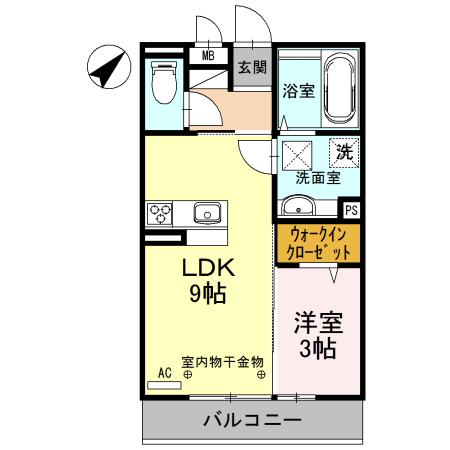 ブランズ北魚津(1LDK/2階)の間取り写真