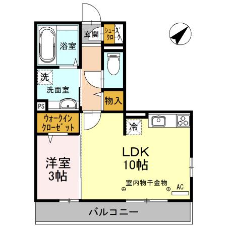 ブランズ北魚津(1LDK/2階)の間取り写真