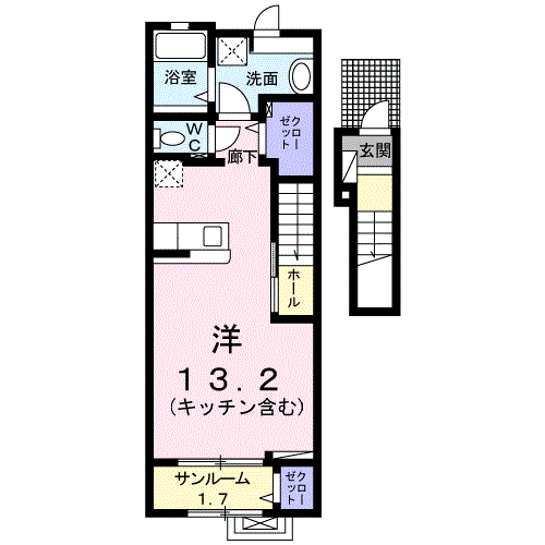 アミスターK Ⅰ(ワンルーム/2階)の間取り写真