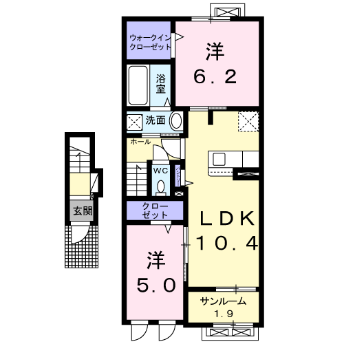 ルッタベルク(2LDK/2階)の間取り写真