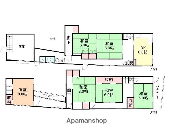 富山地鉄本線 電鉄魚津駅 徒歩11分 2階建 築69年(6DK)の間取り写真