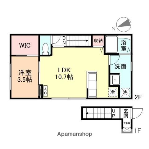 富山地鉄富山港線 奥田中学校前駅 徒歩6分 2階建 築3年(1LDK/1階)の間取り写真