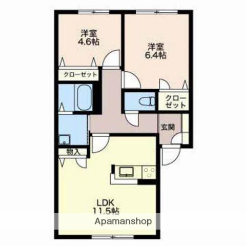 パストラルキノシタⅡA(2LDK/1階)の間取り写真