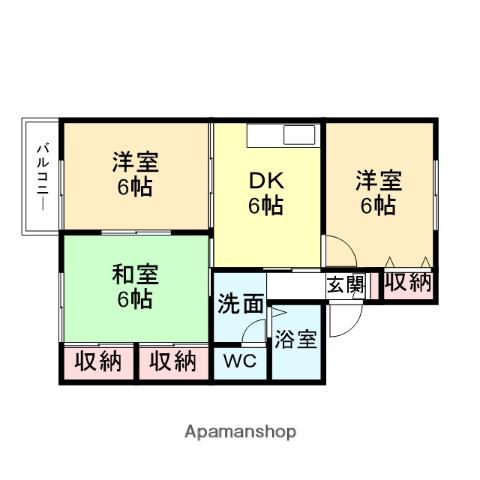 ヌーベル山口B棟(3DK/1階)の間取り写真