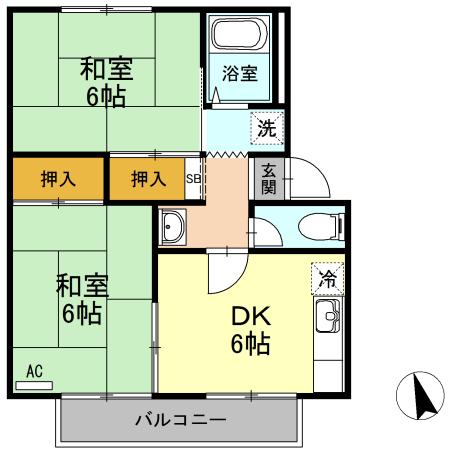 セジュール入善B棟(2DK/2階)の間取り写真