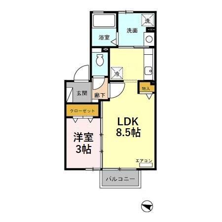 ディールームときわ台A棟(1LDK/2階)の間取り写真