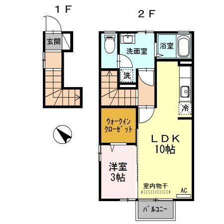 D-ROOM前沢(1LDK/2階)の間取り写真