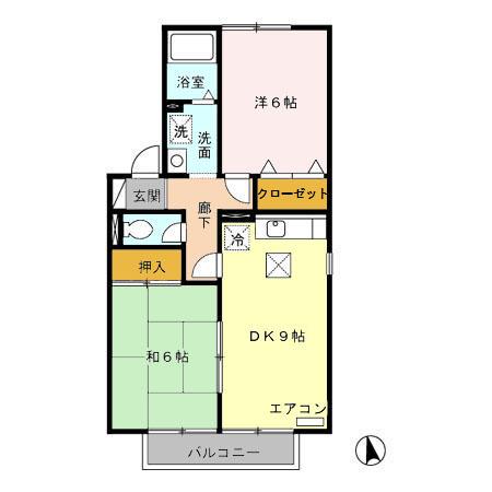 ガーラA棟(2DK/1階)の間取り写真