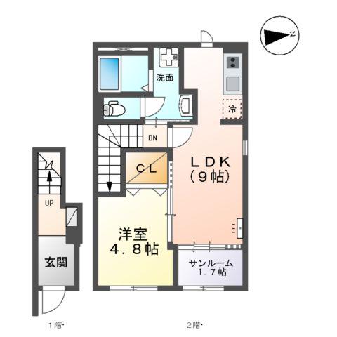 ノールハイム(1LDK/2階)の間取り写真