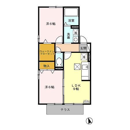 フォレストB棟(2DK/1階)の間取り写真