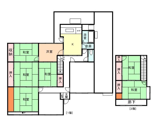 富山地鉄不二越上滝 月岡駅(富山) 徒歩18分 2階建 築60年(7K)の間取り写真