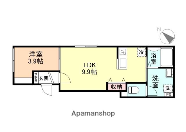 NEO 五福 B棟(1LDK/1階)の間取り写真