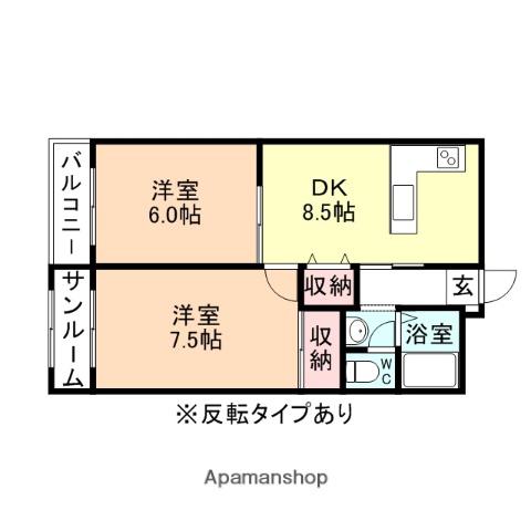 エクメーネ開(2DK/1階)の間取り写真