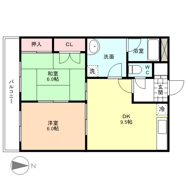 コーポ婦中(2DK/1階)の間取り写真