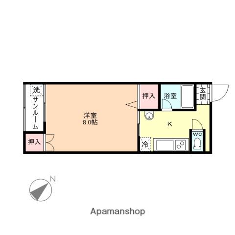飛鳥ハイム(1K/1階)の間取り写真