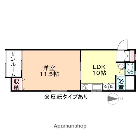 コンチネンタル鵜坂(1LDK/2階)の間取り写真