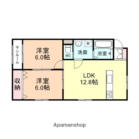 コンチネンタル轡田B棟(2LDK/2階)の間取り写真